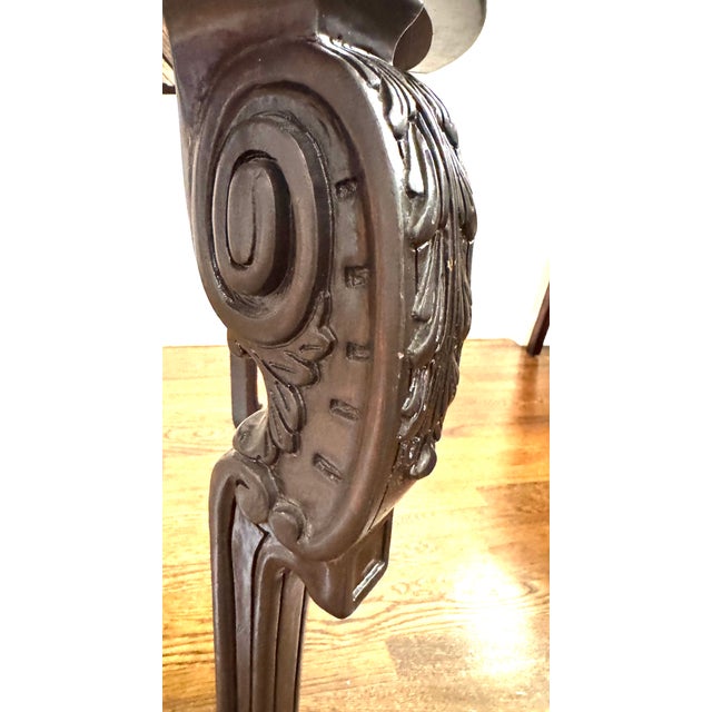 Victorian Vintage Hand-Carved Mahogany Veneer Extension Dining Table - 40.5" Round to 88.5" For Sale - Image 3 of 11