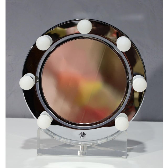 1970s Charles Hollis Jones Lucite and Chrome Makeup Mirror With Magnifying Feature For Sale - Image 5 of 9