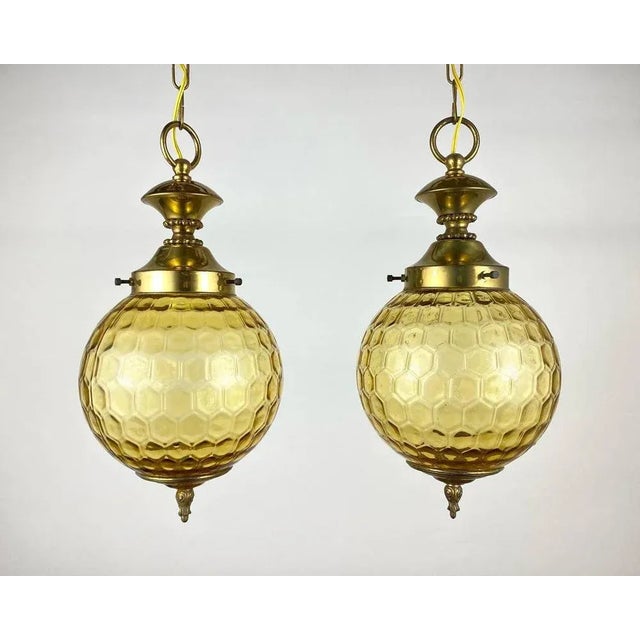 Vintage Ceiling Lamp in Gilt Brass and Textured Glass, Belgium, 1980s For Sale - Image 3 of 7