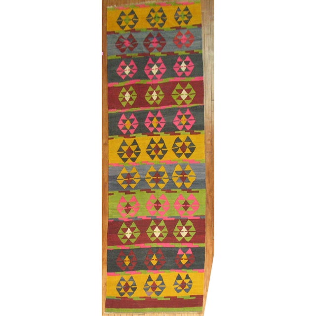 Mid 20th Century Vintage Zabihi Collection Turkish Kilim Runner - 3' x 10'11" For Sale - Image 5 of 5