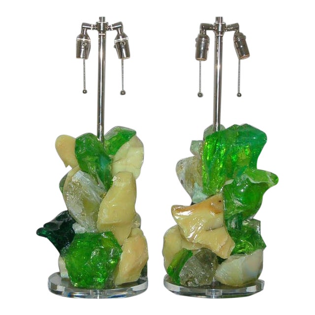 Glass Rock Lamp Sculptures in Yellow & Green For Sale