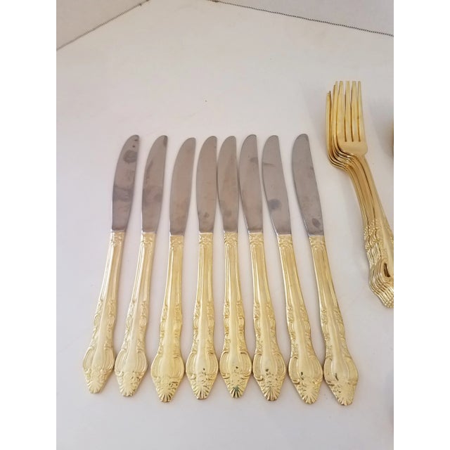 Vintage E. P. International gold-plate flatware set of 42 pc. 1970's. 8 dinner forks, 8 salad forks 8 teaspoons, 8 table...