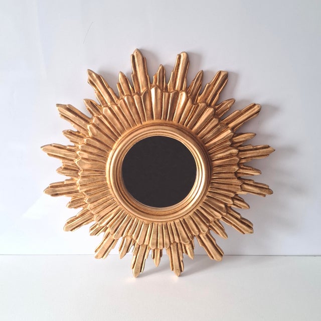 Beautiful Gilded Sunburst Mirror From the 1960s Italy For Sale - Image 6 of 14