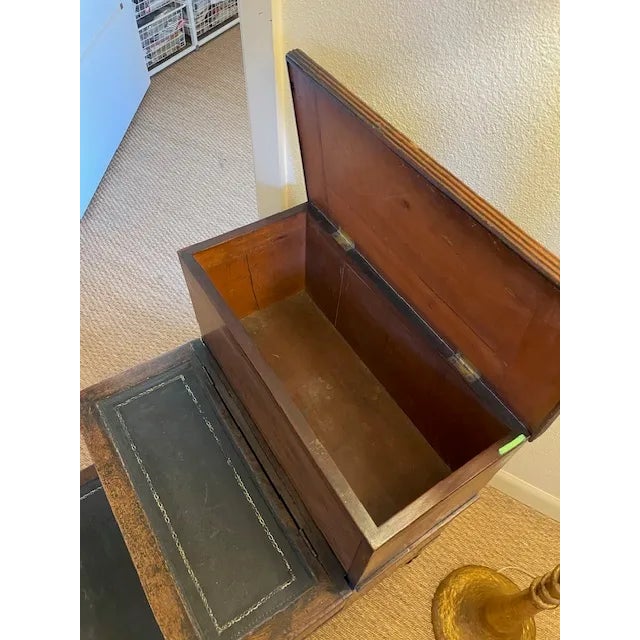 Library Steps -Antique Walnut Wood With Black Tooled Leather on Top of Steps, Opens for Storage For Sale In Portland, OR - Image 6 of 6