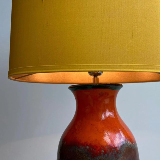 Fat Lava Green Brown Orange Ceramic Table Lamp, West Germany, 1970 For Sale - Image 4 of 18