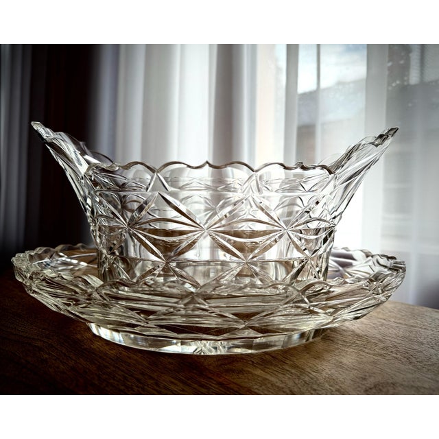 Georgian Irish Cut-Glass Bowls with Original Underplates, 1800s, Set of 3 For Sale - Image 5 of 12