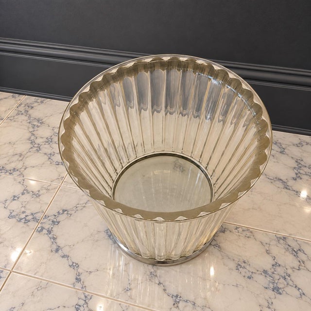 Vintage Fluted Clear Acrylic and Silver Tone Waste Paper Basket For Sale - Image 4 of 7
