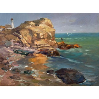 Oil Painting Seashore With a Boat Yuriy Suprunchuk For Sale