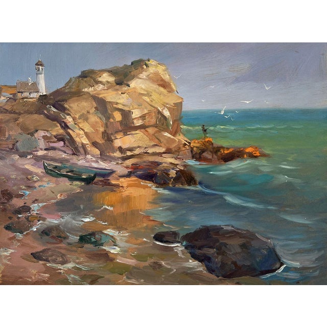 Oil Painting Seashore With a Boat Yuriy Suprunchuk For Sale