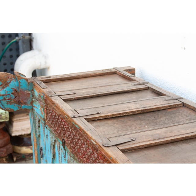 Antique Turquoise Blue Damachiya Cabinet For Sale - Image 10 of 18