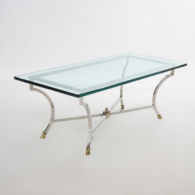Mid-Century Modern Mid Century Modern Hollywood Regency Chrome, Brass & Glass Coffee Table Circa 1960 For Sale - Image 3 of 10