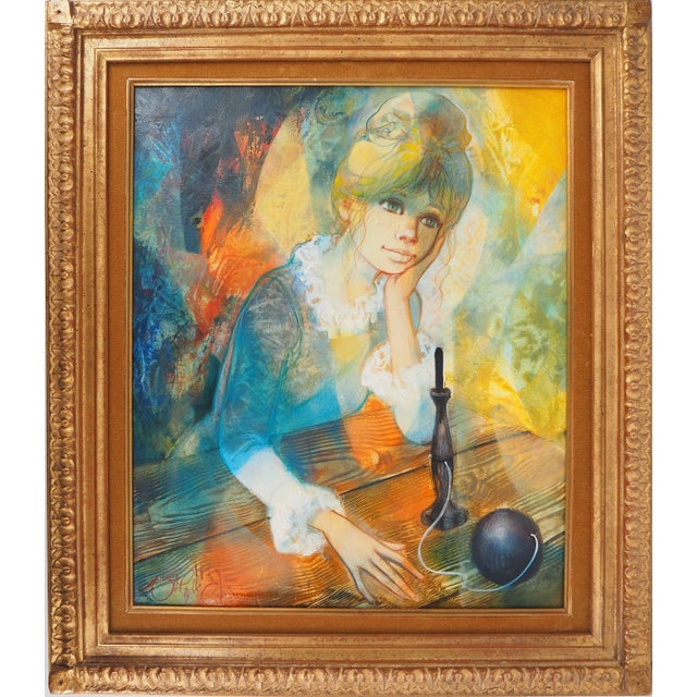 Jean-Baptiste Valadie, Meditation, The Young Girl with the Cup and Ball, 1975, Oil on Canvas For Sale - Image 11 of 11