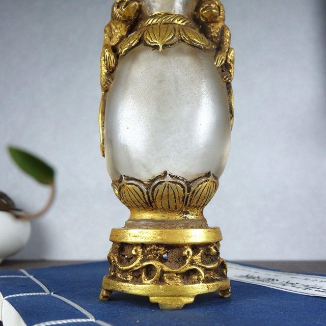 Glass Vintage Gilt Glass Snuff Bottle With Monkey Motif and Stand For Sale - Image 7 of 9