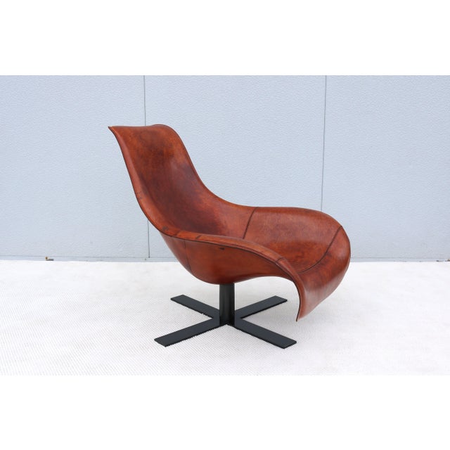 Antonio Citterio for B&b Italia Patinated Cognac Leather Mart Swivel Armchair For Sale - Image 10 of 18