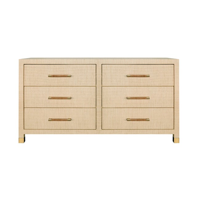 2020s Matthew Izzo Home Winchester Natural Grasscloth Six Drawer Chest With Wrapped Rattan and Brass Handles For Sale - Image 5 of 5