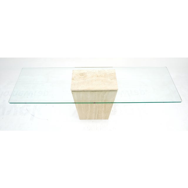 Rectangle Travertine Stone Base Glass Top Italian Console Sofa Table MINT! For Sale - Image 10 of 17
