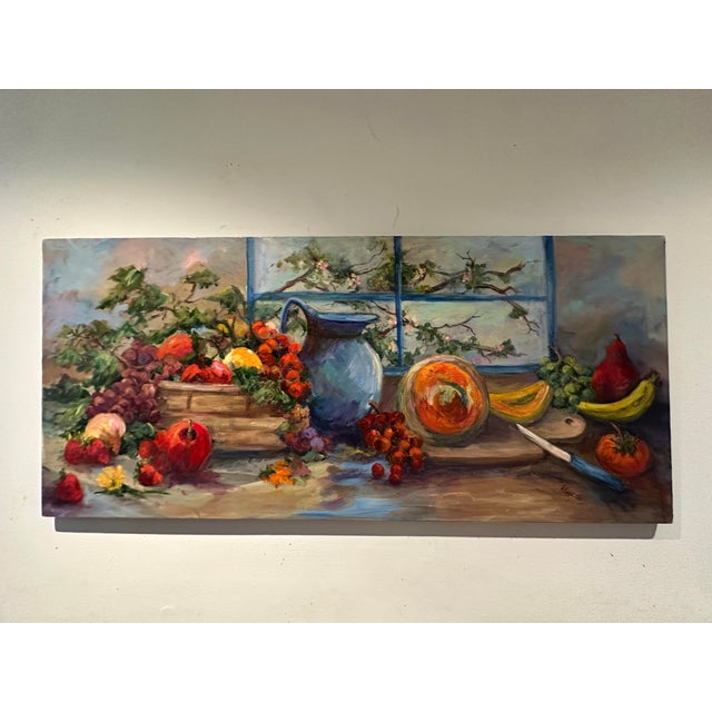 1980s 1980s Still Life With Fruit and Blue Pitcher by Jane Kluge For Sale - Image 5 of 6