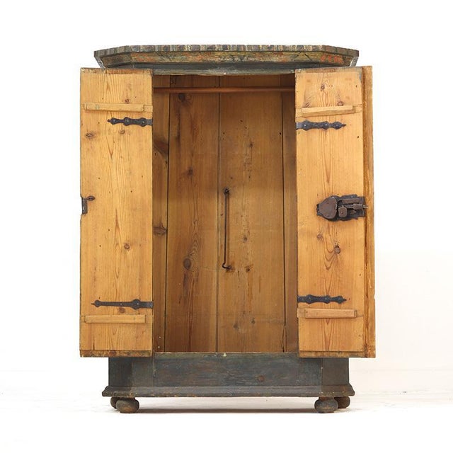 Antique Rustic Farmhouse Folk Art Painted Bridal Cabinet, 1882 For Sale - Image 13 of 18