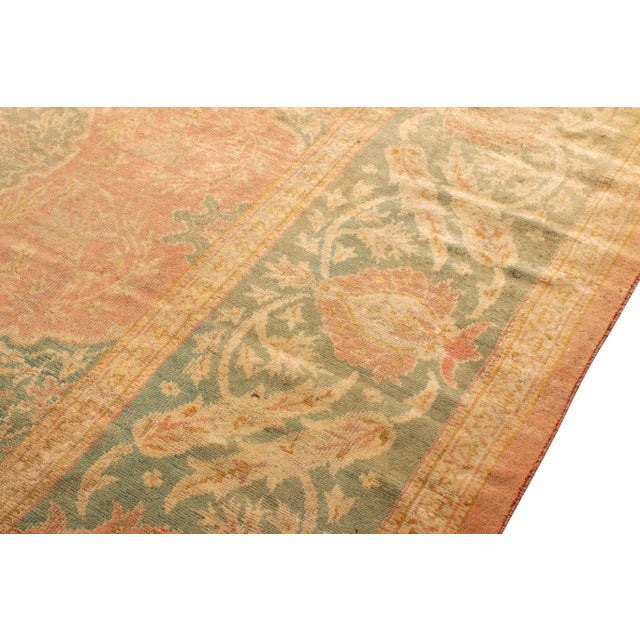 Hand-Knotted Antique Oushak Rug in Red and Green Floral Pattern For Sale In New York - Image 6 of 8