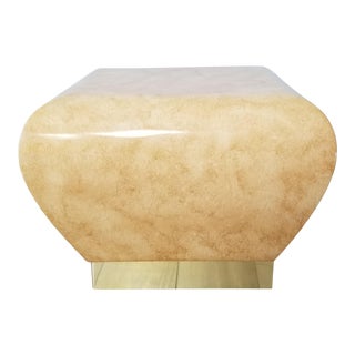 Italian Karl Springer Style - Faux Parchment Pouf Side Table. For Sale
