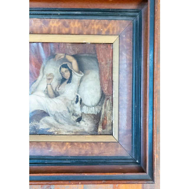 Mid 19th Century 19th Century French or Continental Interior Genre Scene of a Lady With Dog, Oil on Tin For Sale - Image 5 of 15