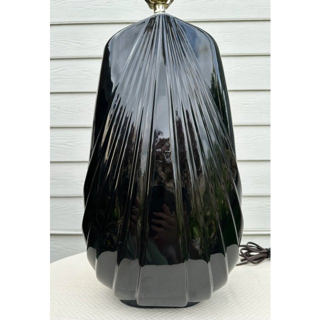 Metal Art Deco Black Ceramic Large Table Lamp For Sale - Image 7 of 12