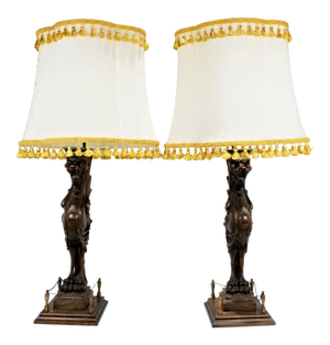 Late 19th Century Wood Carved Griffins Elements Lamps With Custom Shades - a Pair