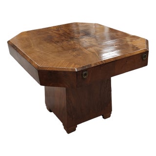 Art Deco Octagonal Walnut Table, 1940s For Sale