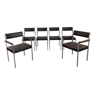 1960s Minimalist Leather Dining Chairs by Ernst Lauclair for Girsberger, Switzerland For Sale