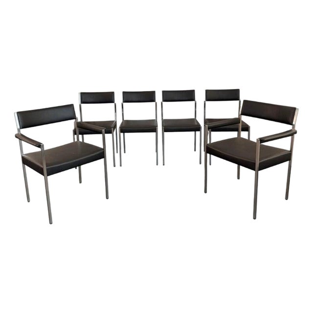 1960s Minimalist Leather Dining Chairs by Ernst Lauclair for Girsberger, Switzerland For Sale
