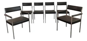1960s Minimalist Leather Dining Chairs by Ernst Lauclair for Girsberger, Switzerland