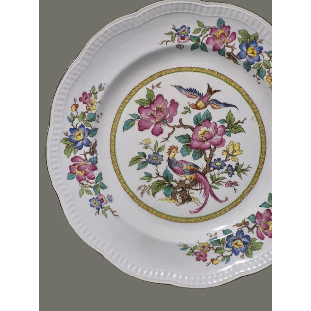 Mid 20th Century Vintage Chinoiserie Crown Clarence Staffordshire England Oriental Bird Plate For Sale - Image 5 of 8