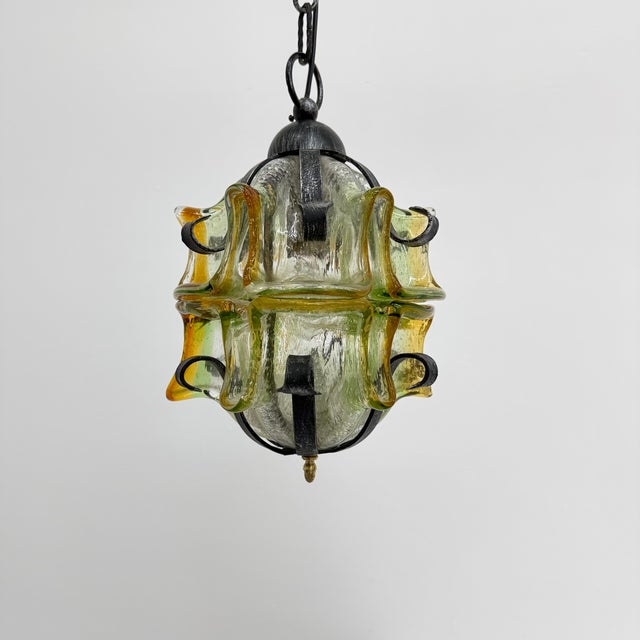 Brutalist Glass and Iron Hanging Lamp, 1970s For Sale - Image 6 of 17