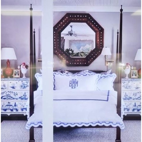 Massive Studded Vintage Octagonal Dark Wood Faux Leather Wall Mirror For Sale - Image 9 of 11