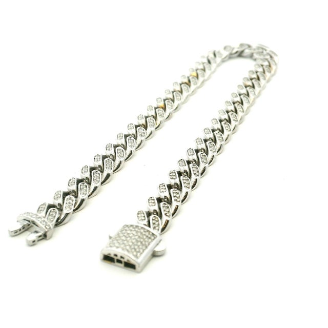 Men’s 14k White Gold 6.5 Carat Diamond Pavé Link Bracelet For Sale - Image 11 of 11