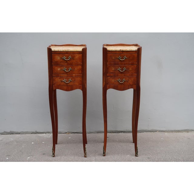 Pair of French Antique Narrow Rosewood Inlaid Side Tables Nightstands For Sale - Image 12 of 13