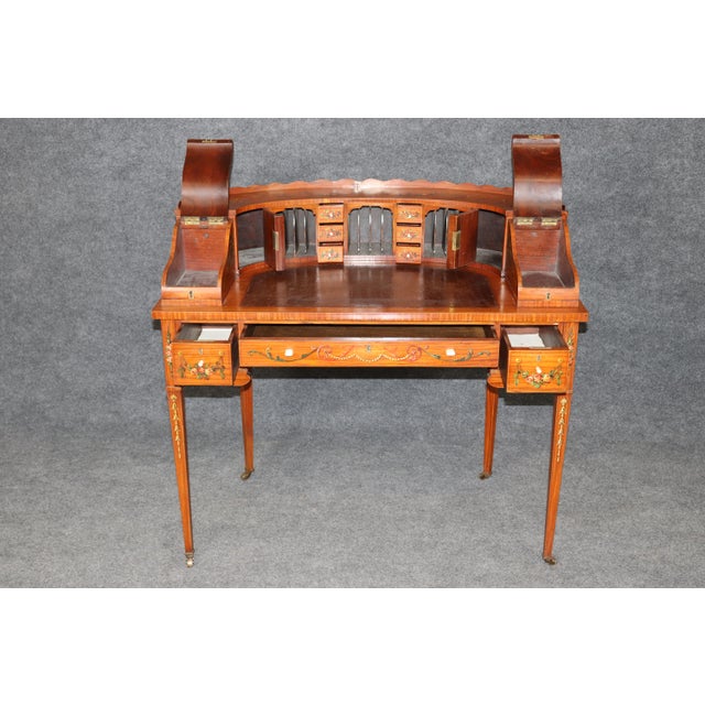 1910s English Made Satinwood Adams Paint Decorated Carlton House Desk With Cubbies For Sale - Image 5 of 18