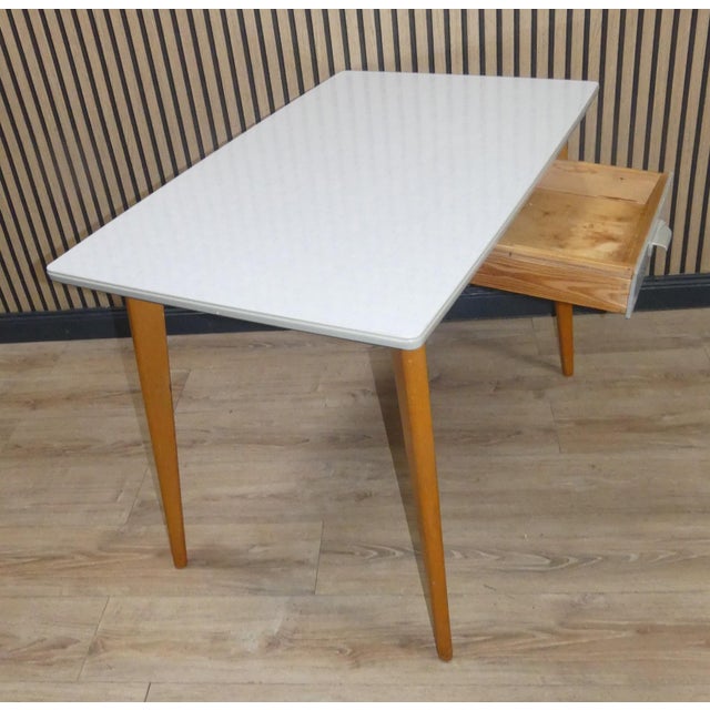 Mid-Century Modern Kitchen Table with Drawer in Formica Wood, 1950s For Sale - Image 3 of 11
