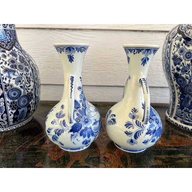 Ceramic Pair Petite Vintage Delft Vases Blue & White Windmilll Hand Painted Bud Vases For Sale - Image 7 of 18