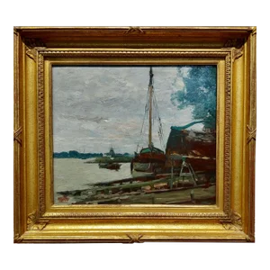 Henry Ward Ranger - New England Harbor Scene -Oil Painting