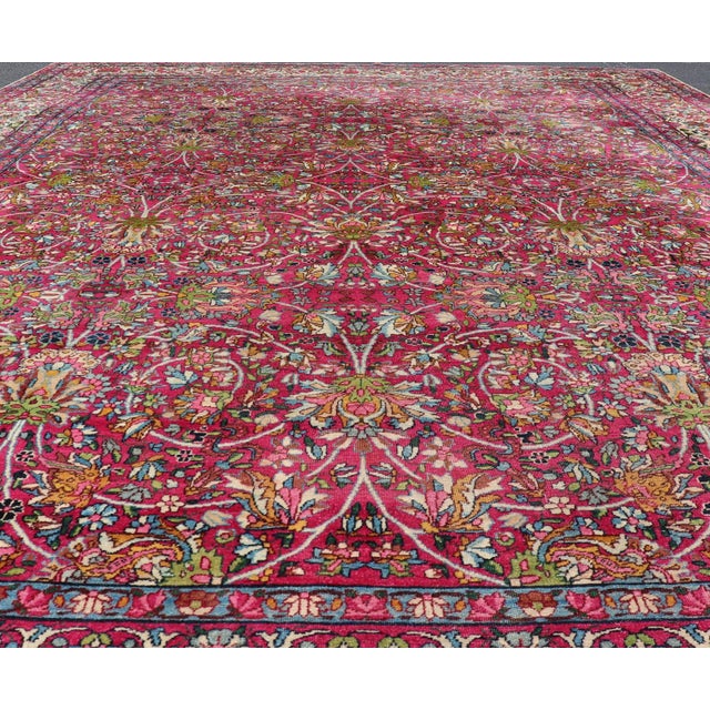 Antique Persian Lavar Kerman Rug With All-Over Floral Design in Jewel Tones 9'0"x12'0" For Sale - Image 4 of 10