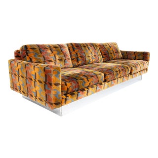 Baughman Style Selig Mid-Century Multi-Color Houndstooth and Chrome Floating Sofa For Sale
