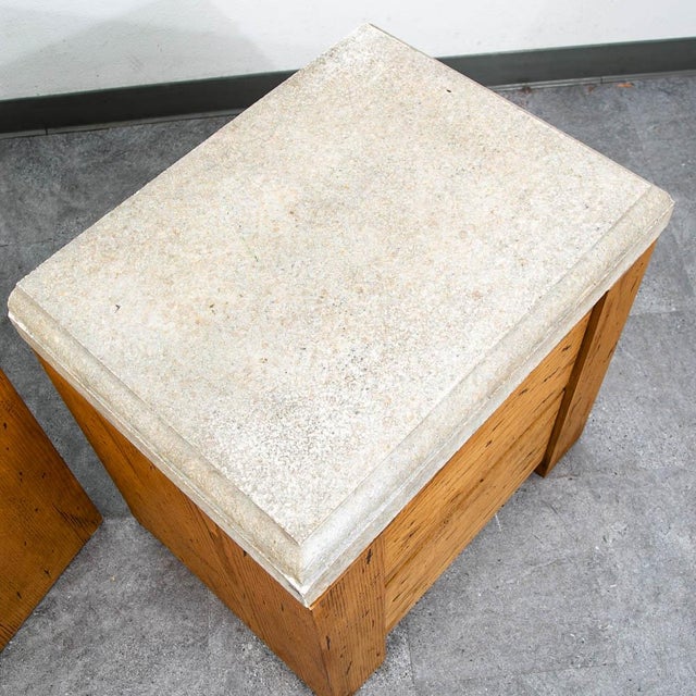 Mid Century Modern Nightstand End Side Table Custom Stone Grey Top 1980 Drawers, 2 Pieces For Sale - Image 9 of 12