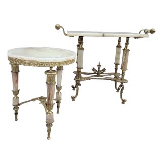 Antique Oscar Bach Ornate Bronze and Onyx Table Set - Set of 2 For Sale