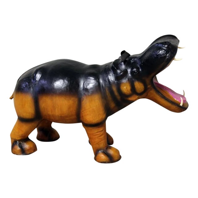 Handmade Paper Mache Big Hippo Figurine For Sale