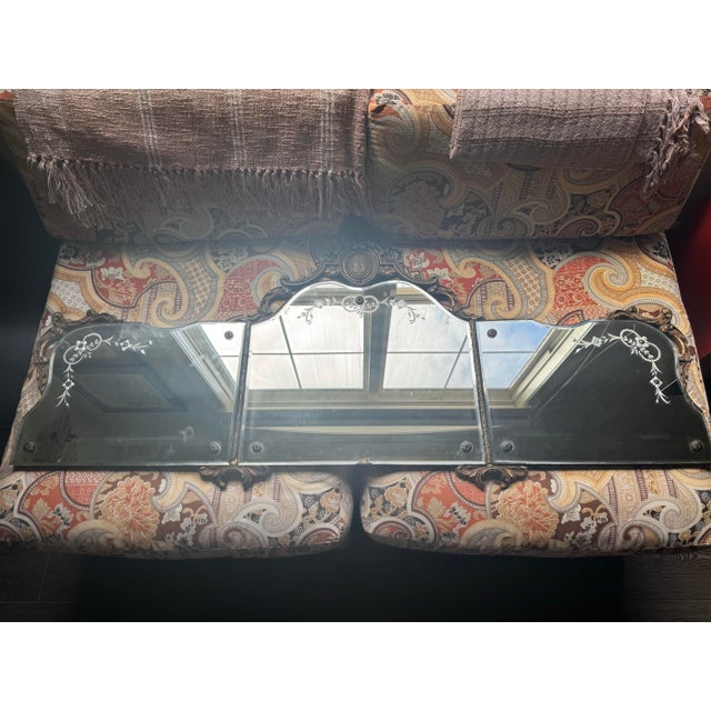Art Deco Horizontal 3-panel wall mirror 22.5 x 52 Ornate vintage Venetian-style triptych (three-panel) mirror,...