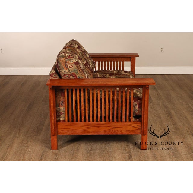 Wood Bassett Furniture Mission Style Oak Spindle Settee For Sale - Image 7 of 17