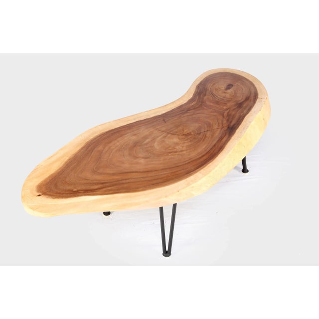 Modern One Slab Living Edge Coffee Table With Black Iron Legs 51 For Sale - Image 3 of 6