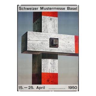Herbert Leupin Original 1950 "Schweizer Mustermesse Basel" Fence Post Poster For Sale