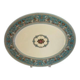 Vintage Wedgwood Florentine Turquoise 15.5” Oval Serving Platter W2714 Fruit Center England 1970s-1980s For Sale